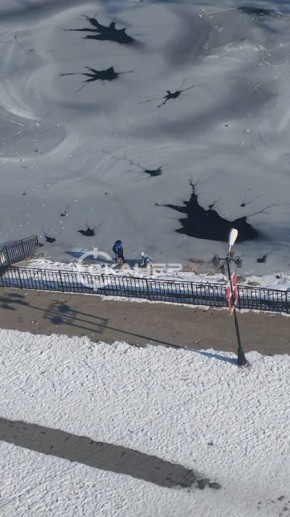 Лед еще не окреп, а детвора в Благовещенске решает провести время у водоема