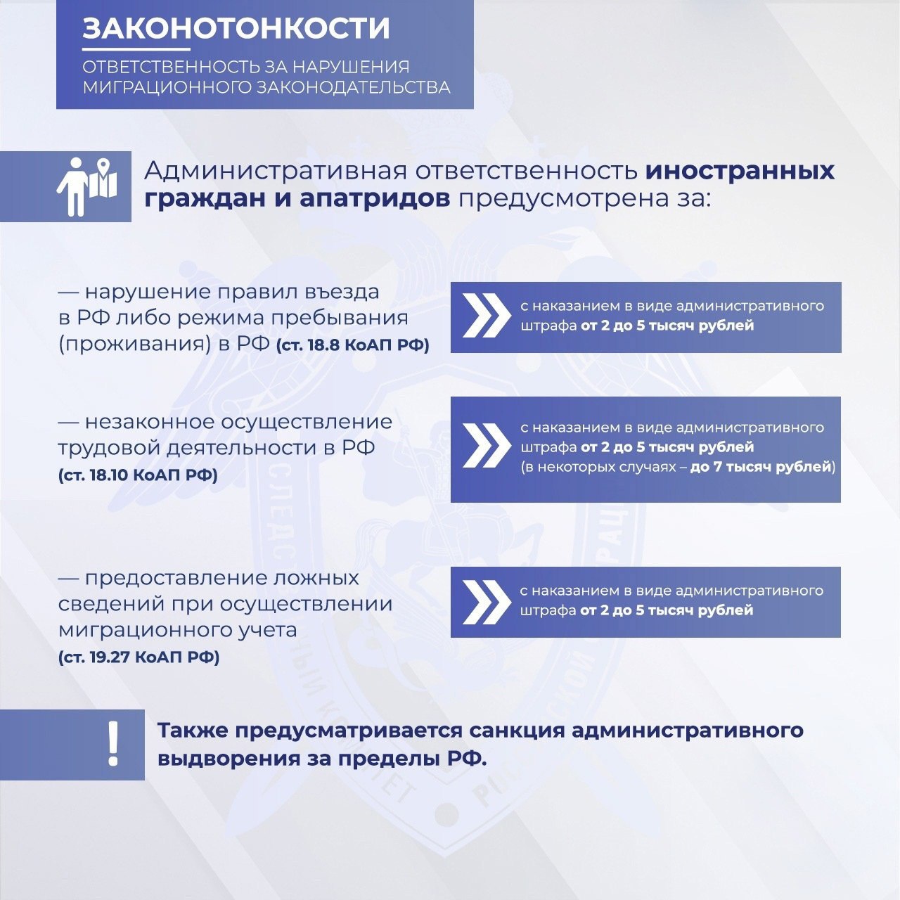 Следственное управление СК России по Амурской области предупреждает о недопустимости нарушения требований миграционного законодательства РФ Следственное управление СК России по Амурской области предупреждает о недопустимости нарушения требований миграционного законодательства РФ