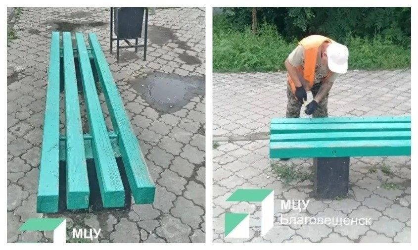 «Шипы» устранили: опасную для сидения лавочку на остановке в Благовещенске привели в порядок